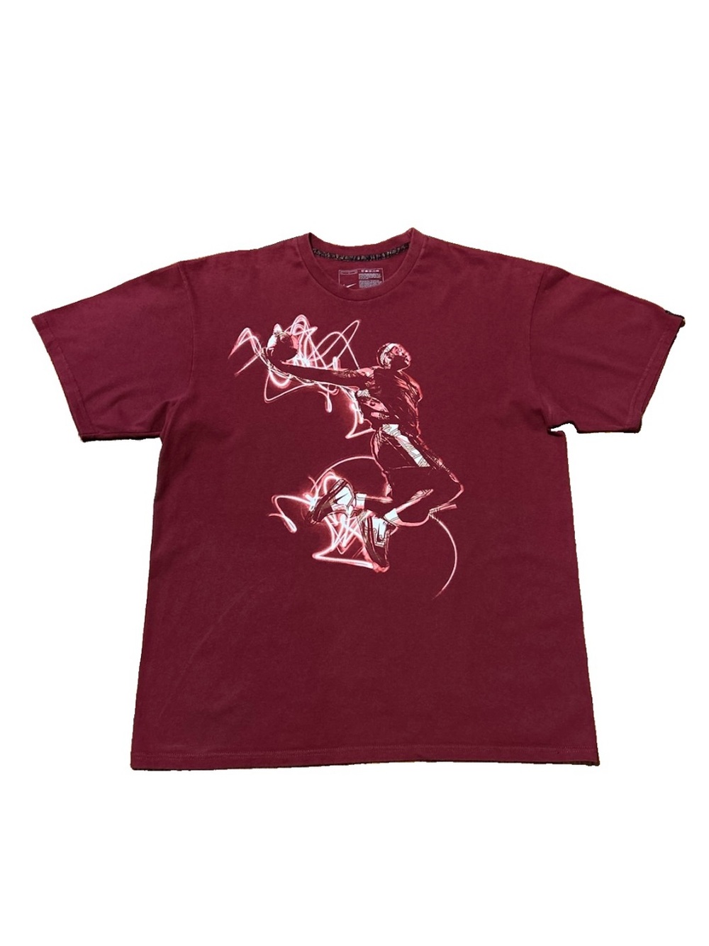 Nike LeBron James Maroon Tee Size L Light Trails Dunk Gold LBJ Logo Good Used